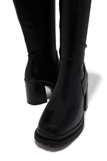 Addie Lug Sole Block Heel Boots - Black