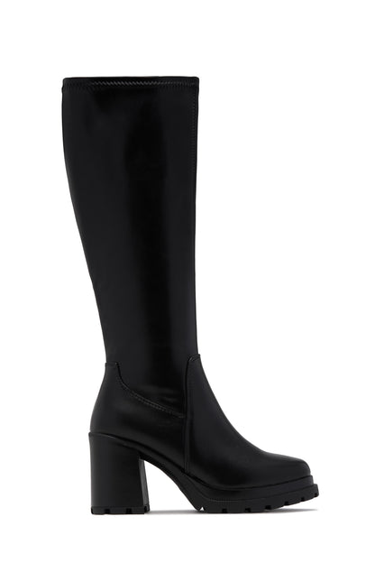 Addie Lug Sole Block Heel Boots - Black