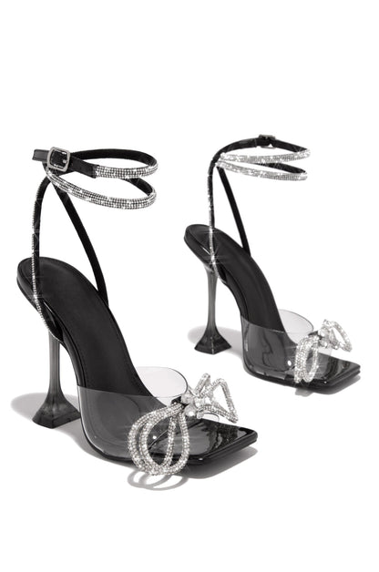 Amaria Embellished Bow Strap High Heels - Black