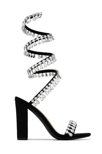 Holiday Party Embellished Around The Ankle Coil Heels - Black