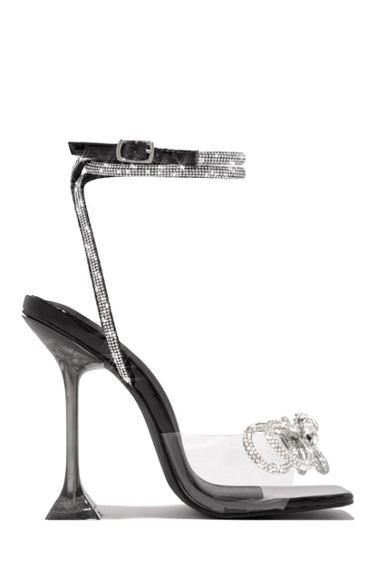 Amaria Embellished Bow Strap High Heels - Black