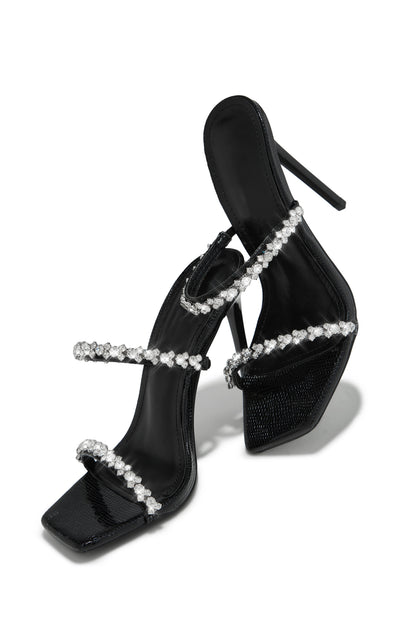 Amyna Embellished High Heel Mules - Black