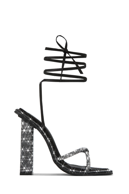 Crystal Embellished Lace Up High Heels - Pink