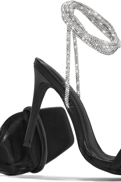 Pretty Girl Embellished Lace Up High Heels - Black