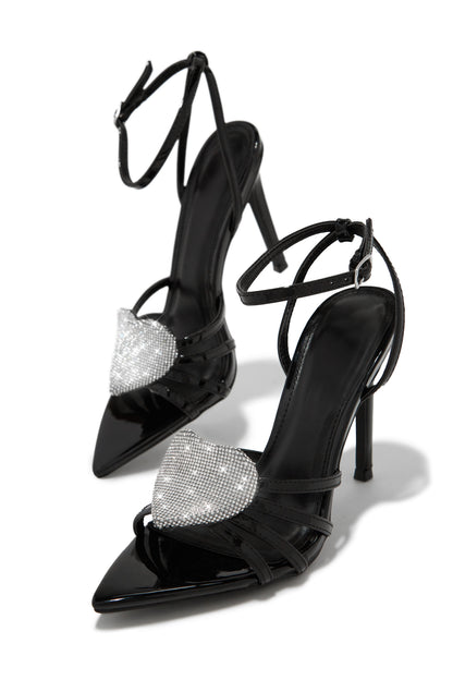 Heartbreaker Heart Embellished High Heels - Black