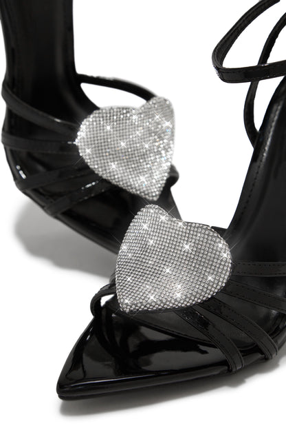 Heartbreaker Heart Embellished High Heels - Black