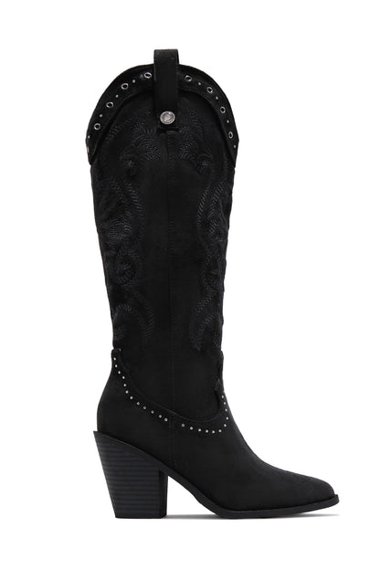 Festival Season Cowgirl Boots - Black Suede