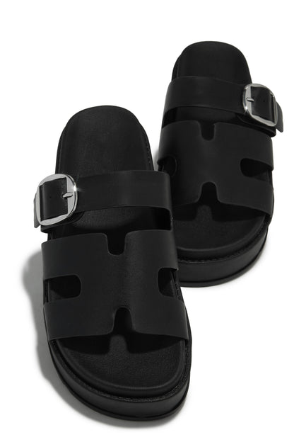 Resort Getaway Slip On Chunky Sandals - Black