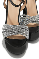 Arianna Embellished Platform Block Heels - Black