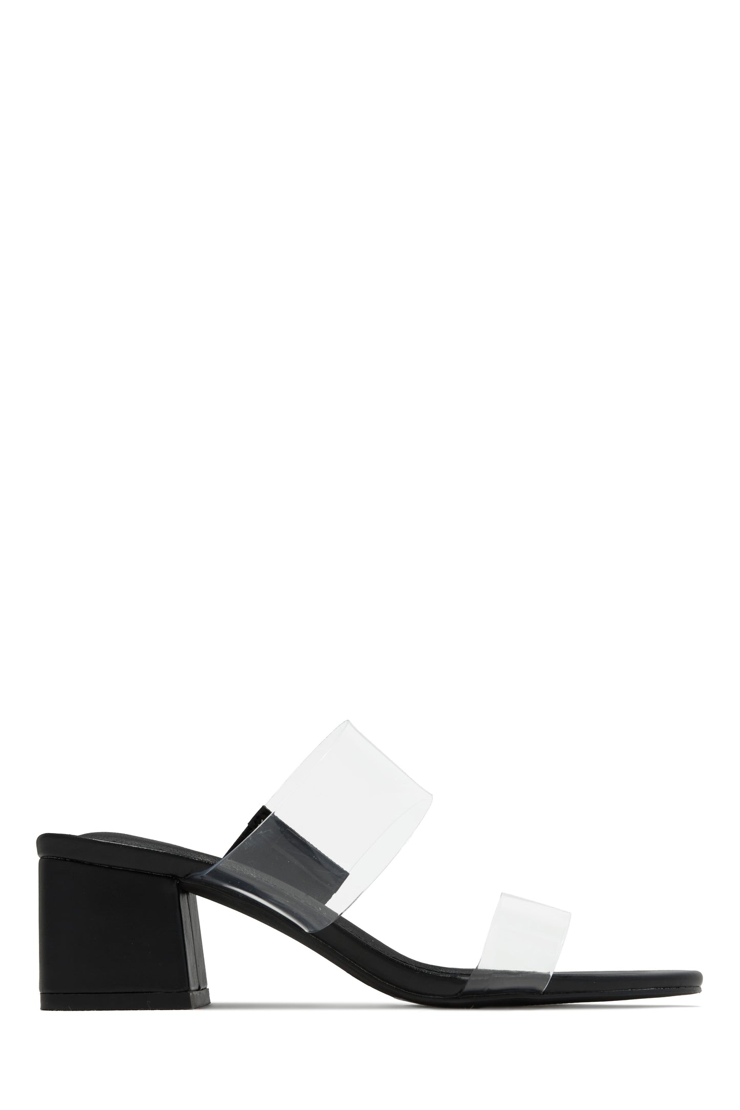 Yara Clear Strap Block Mid Heel Mules - Black