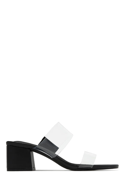 Yara Clear Strap Block Mid Heel Mules - Black
