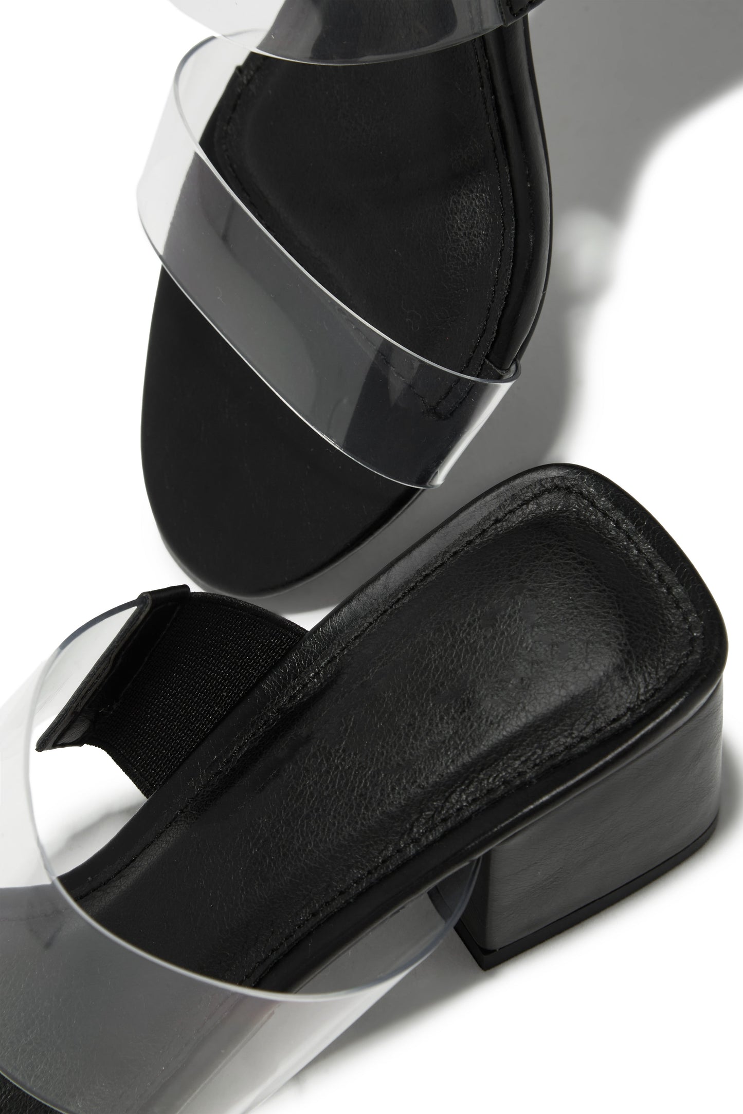 Yara Clear Strap Block Mid Heel Mules - Black