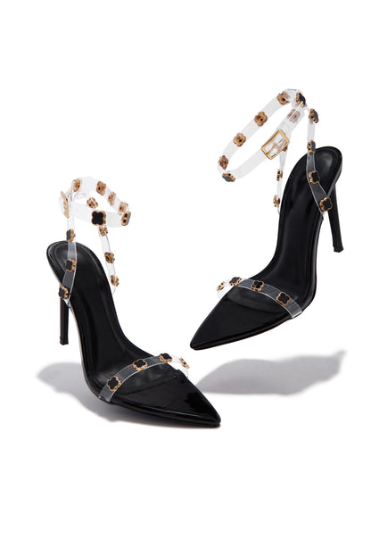 Aurela Clear Strap High Heels - Black