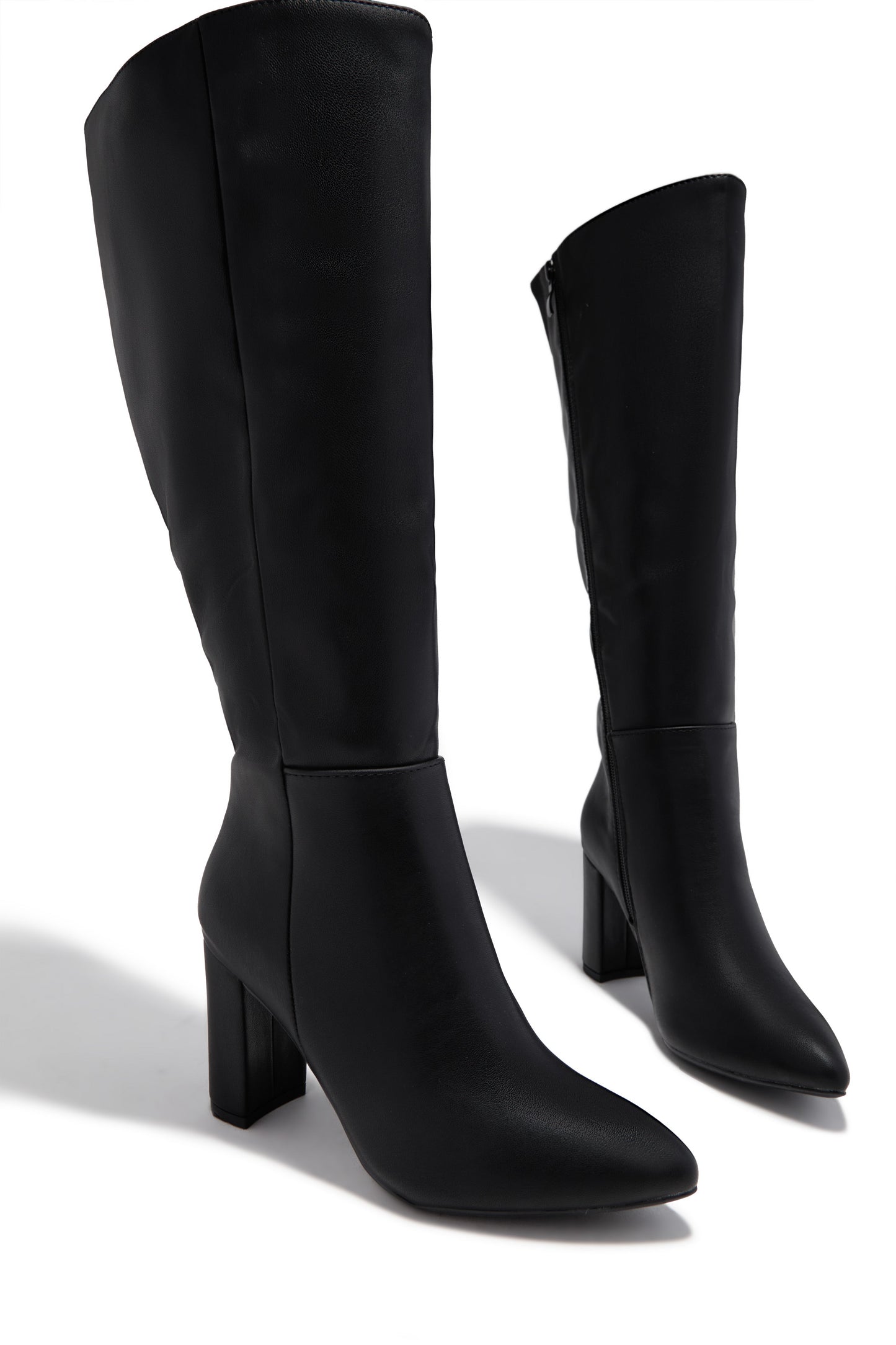 Fine Time Wide Fit Block Heel Knee High Boots - Black