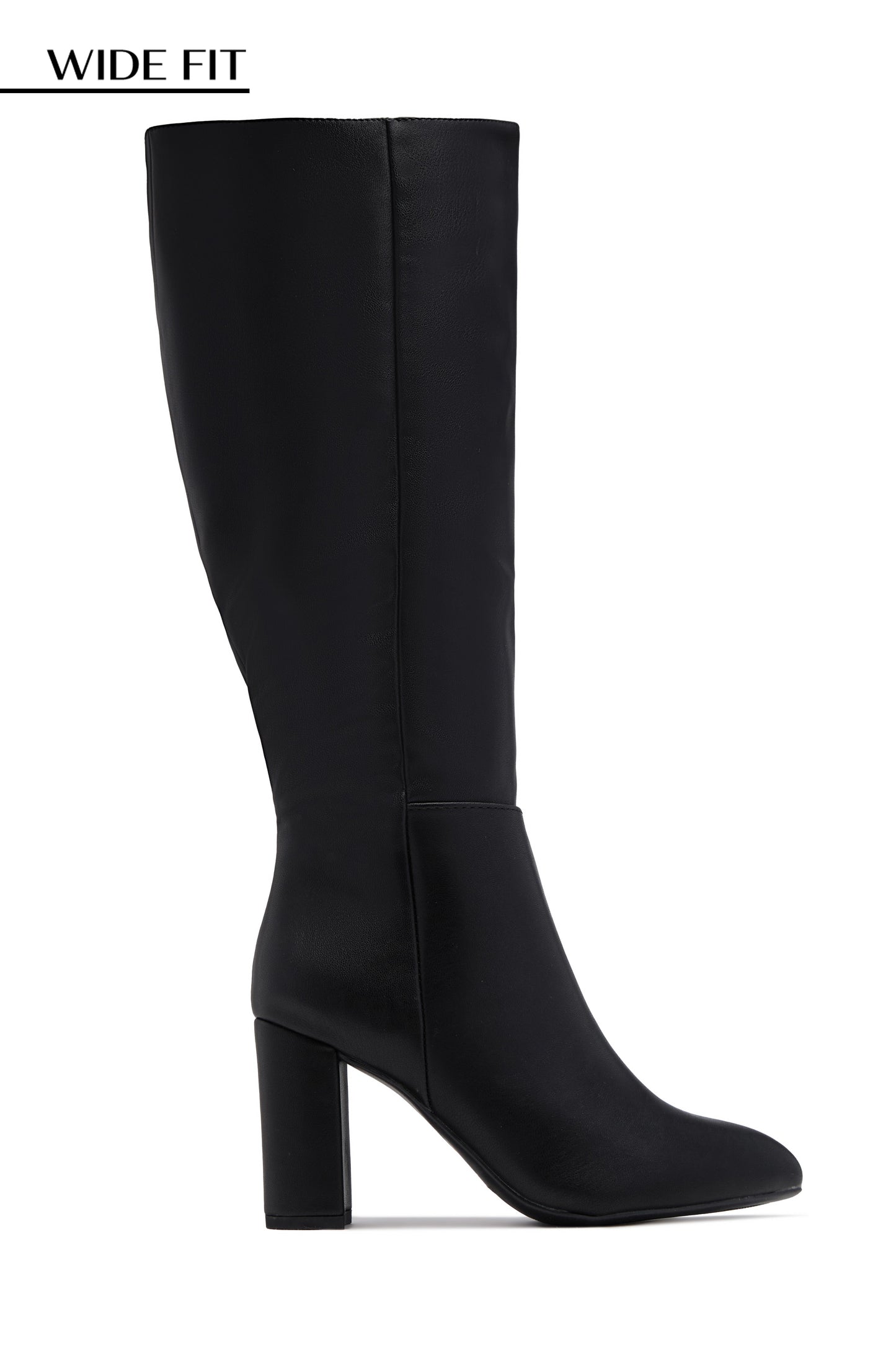 Fine Time Wide Fit Block Heel Knee High Boots - Black