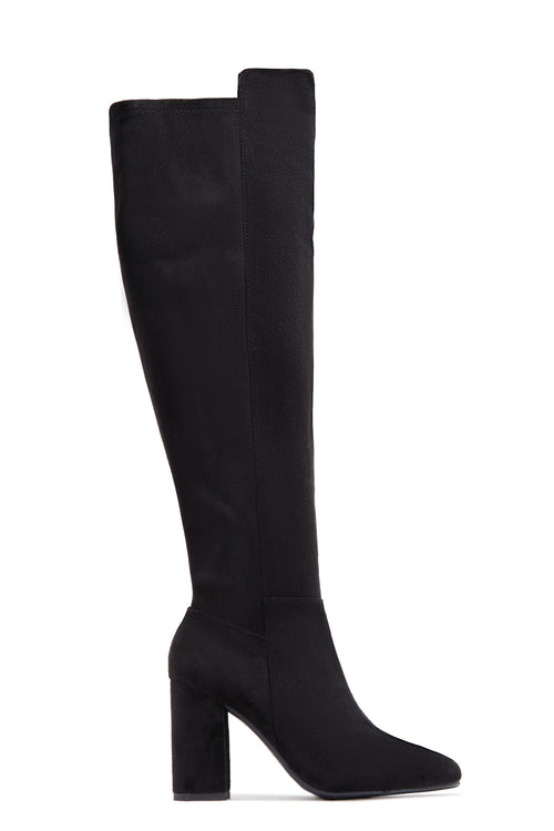 Colette Block Heel Boots - Black Suede