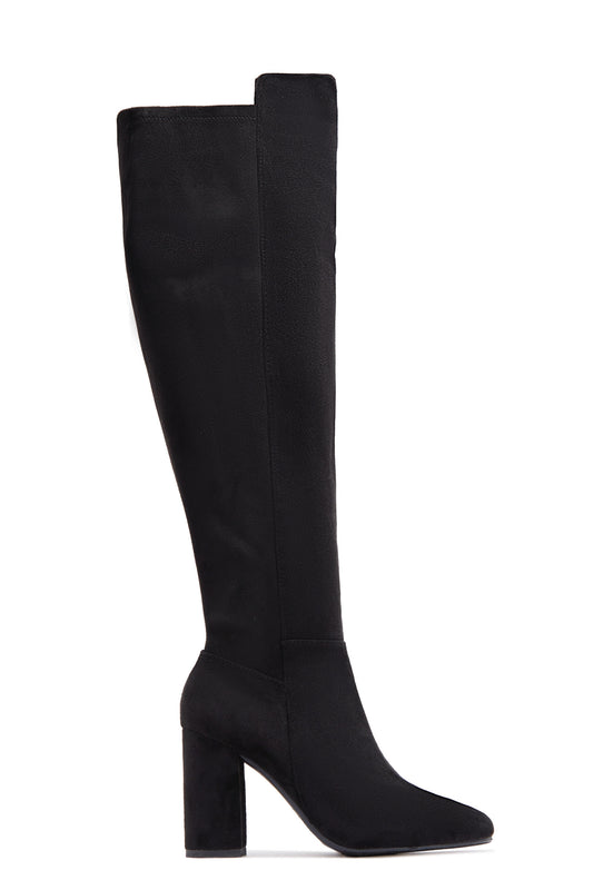 Colette Block Heel Boots - Black Suede