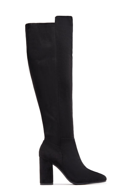 Colette Block Heel Boots - Black Suede