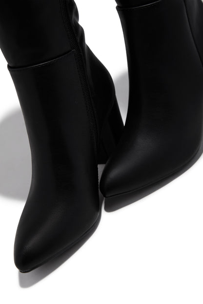 Fine Time Wide Fit Block Heel Knee High Boots - Black