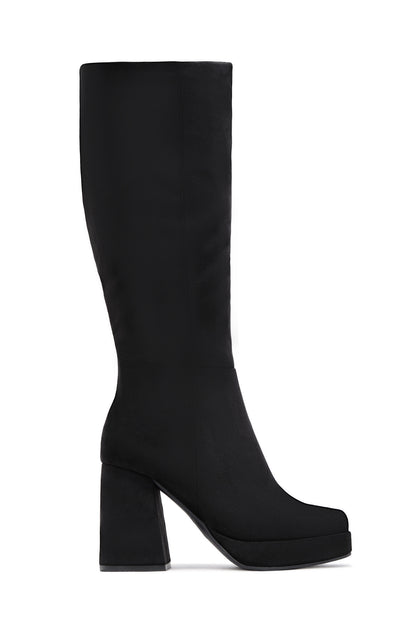 Hudson Platform Block Heel Boots - Black Suede