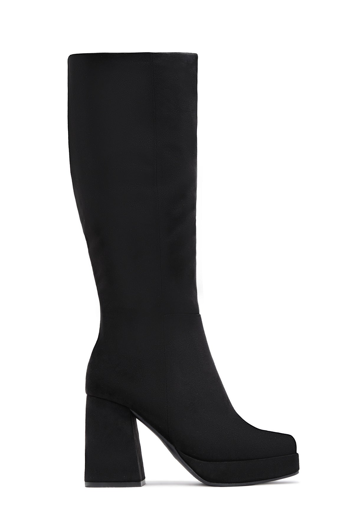 Hudson Platform Block Heel Boots - Black Suede