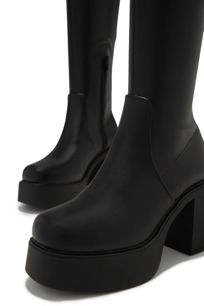 Seline Platform Block Heel Boots - Black