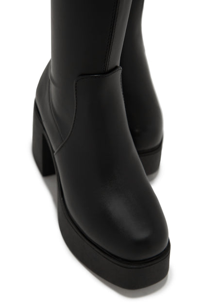 Seline Platform Block Heel Boots - Black