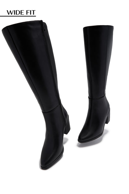 Draya Wide Fit Block Heel Boots - Black