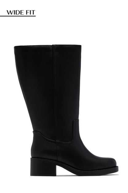 Midnight Icon Wide Fit Below The Knee Moto Boots - Black