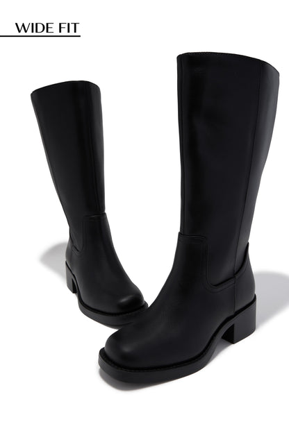 Midnight Icon Wide Fit Below The Knee Moto Boots - Black