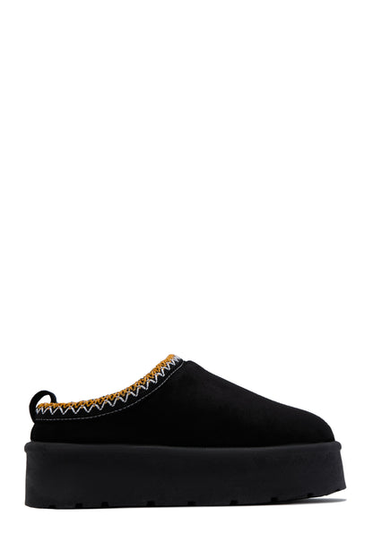 Cozy Weather Slip On Platform Flats - Black