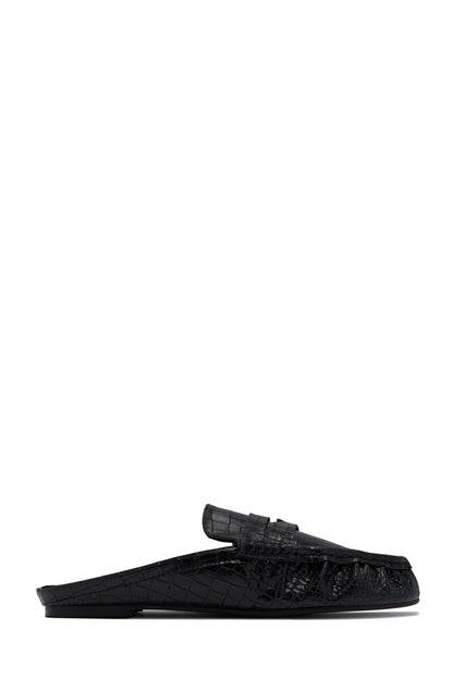 Julia Slip On Loafer Flats - Black Croc