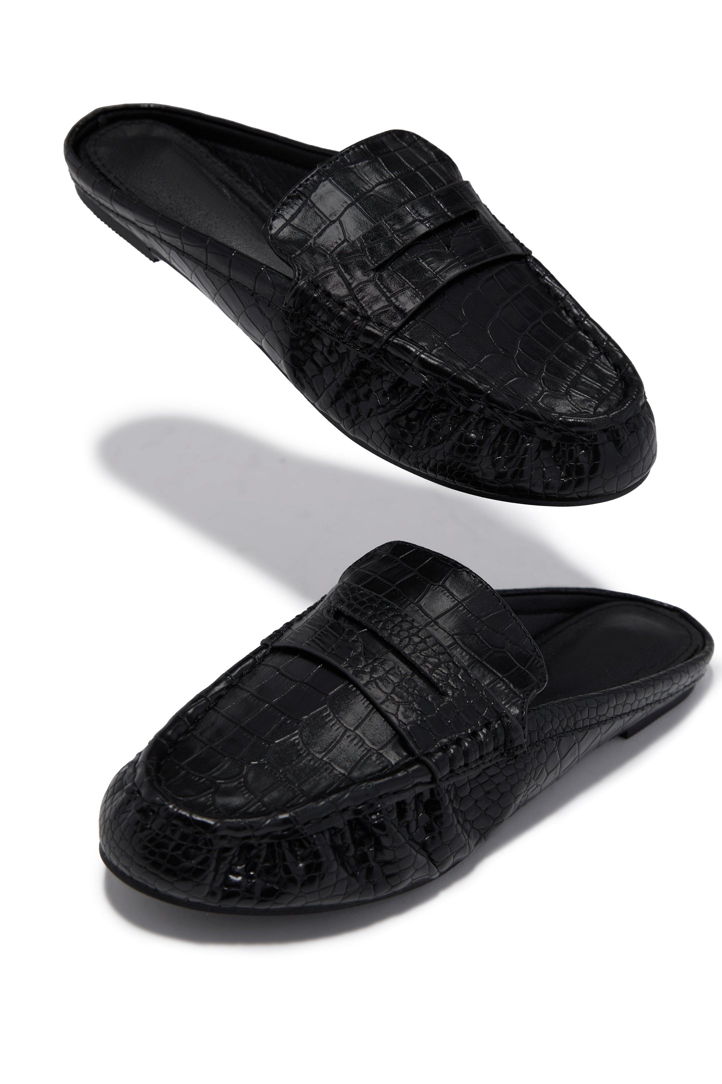 Julia Slip On Loafer Flats - Black Croc