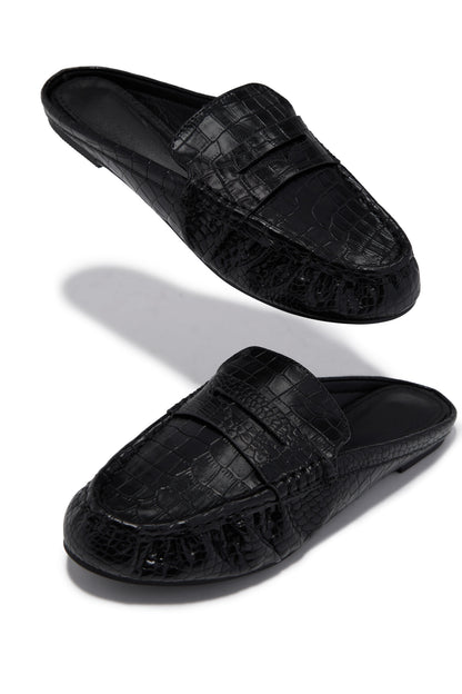 Julia Slip On Loafer Flats - Black Croc