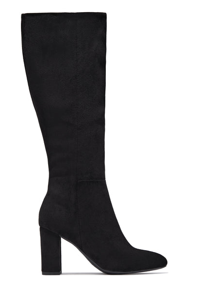 Fine Time Block Heel Knee High Boots - Black Suede