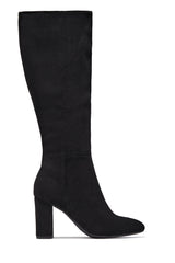Fine Time Block Heel Knee High Boots - Black Suede