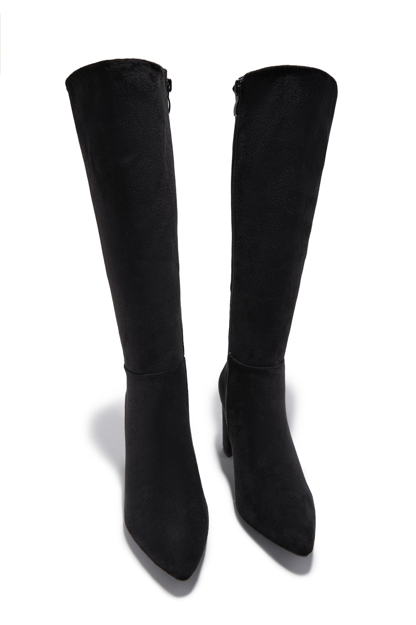 Fine Time Block Heel Knee High Boots - Black Suede