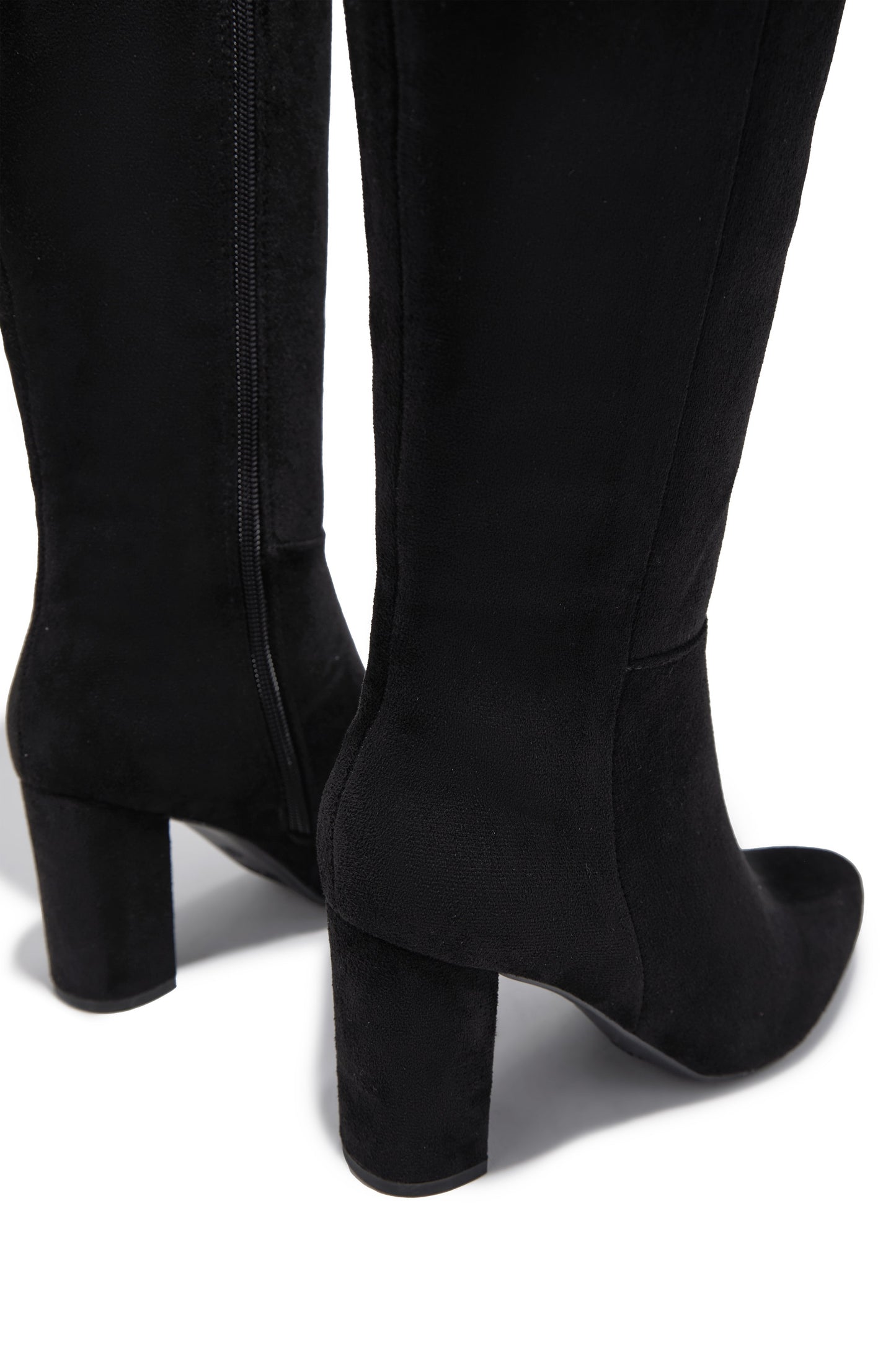 Fine Time Block Heel Knee High Boots - Black Suede