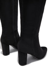 Fine Time Block Heel Knee High Boots - Black Suede
