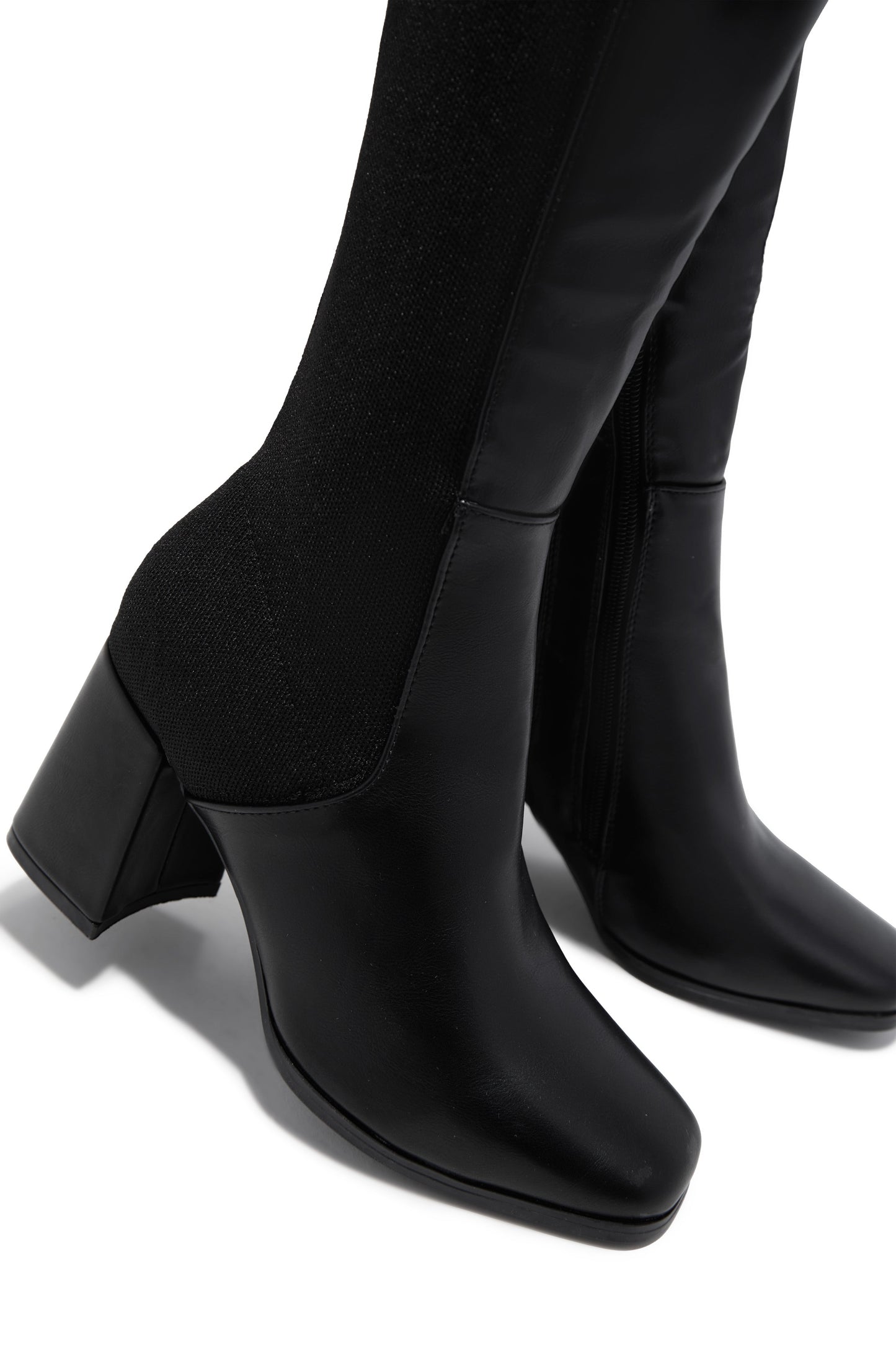 Mandy Block Heel Over The Knee Boots - Black PU