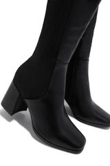 Mandy Block Heel Over The Knee Boots - Black PU