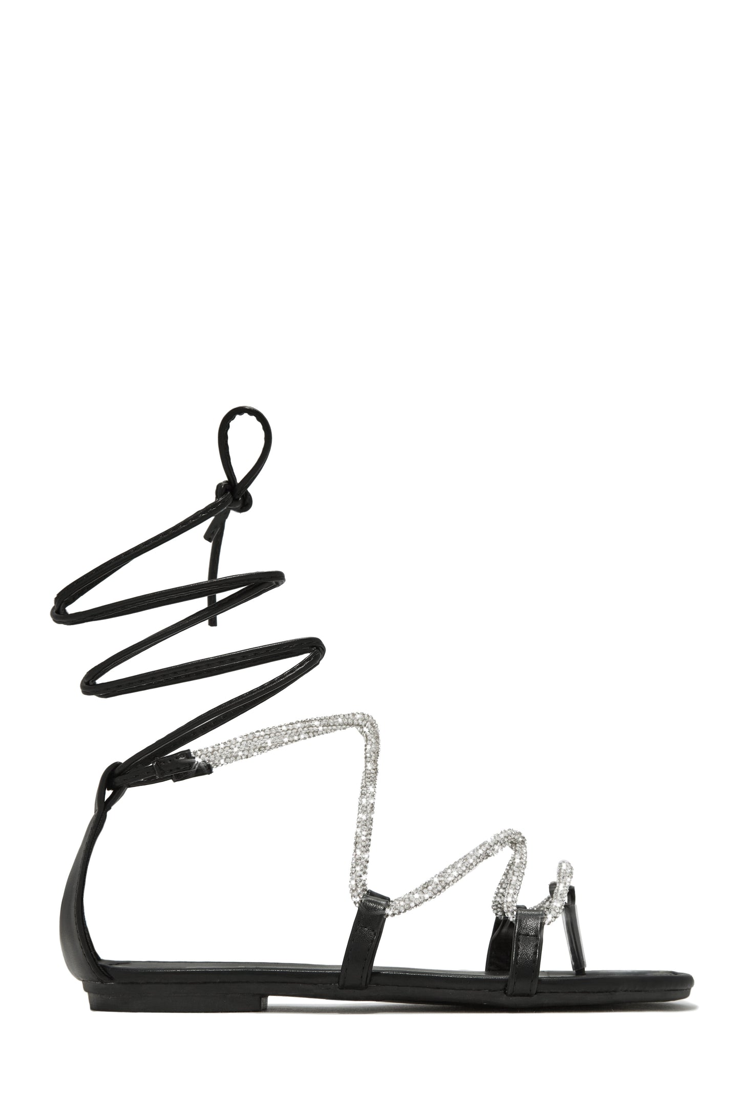 Vegas Weekend Embellished Lace Up Sandals - Black