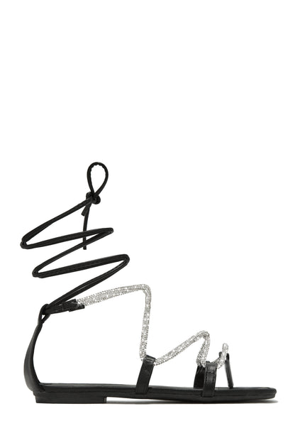Vegas Weekend Embellished Lace Up Sandals - Black