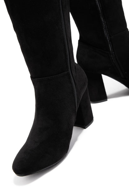 Colette Block Heel Boots - Black Suede