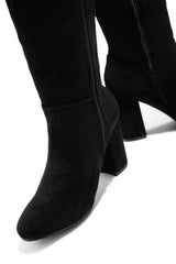 Colette Block Heel Boots - Black Suede