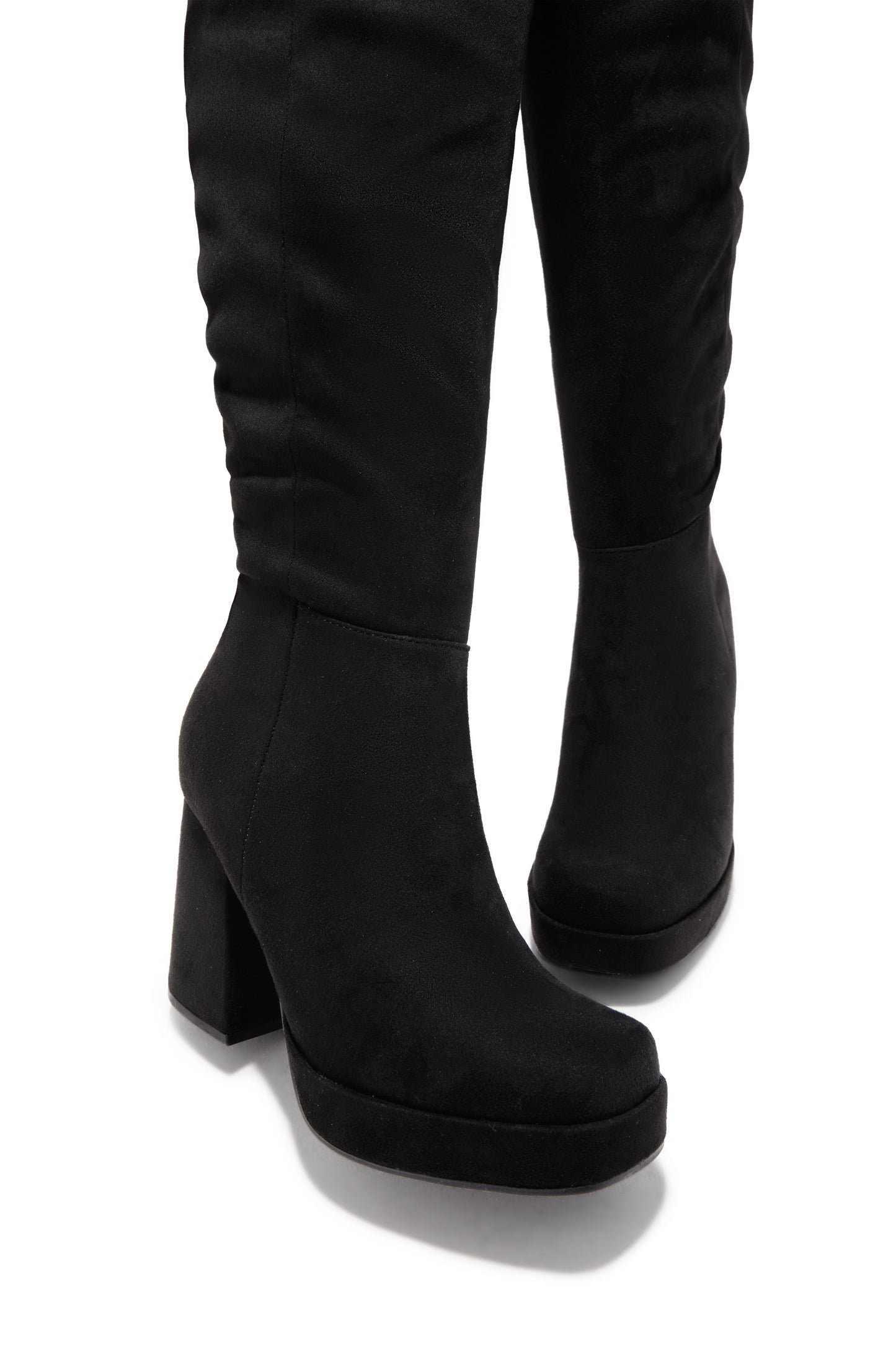 Hudson Platform Block Heel Boots - Black Suede
