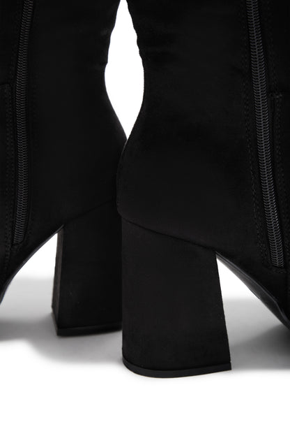 Hudson Platform Block Heel Boots - Black Suede