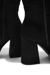 Hudson Platform Block Heel Boots - Black Suede