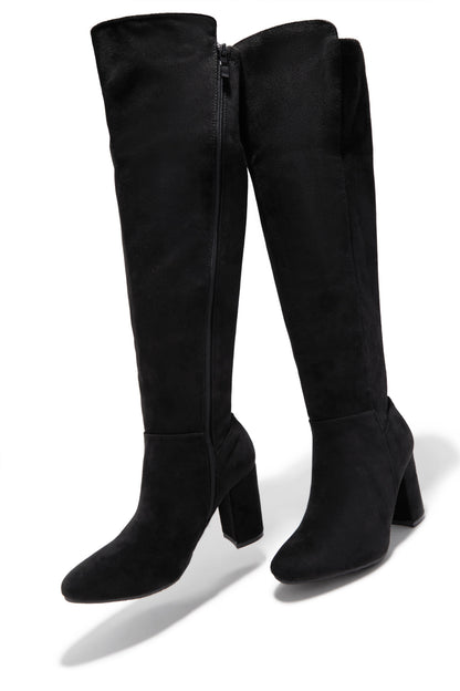Colette Block Heel Boots - Black Suede