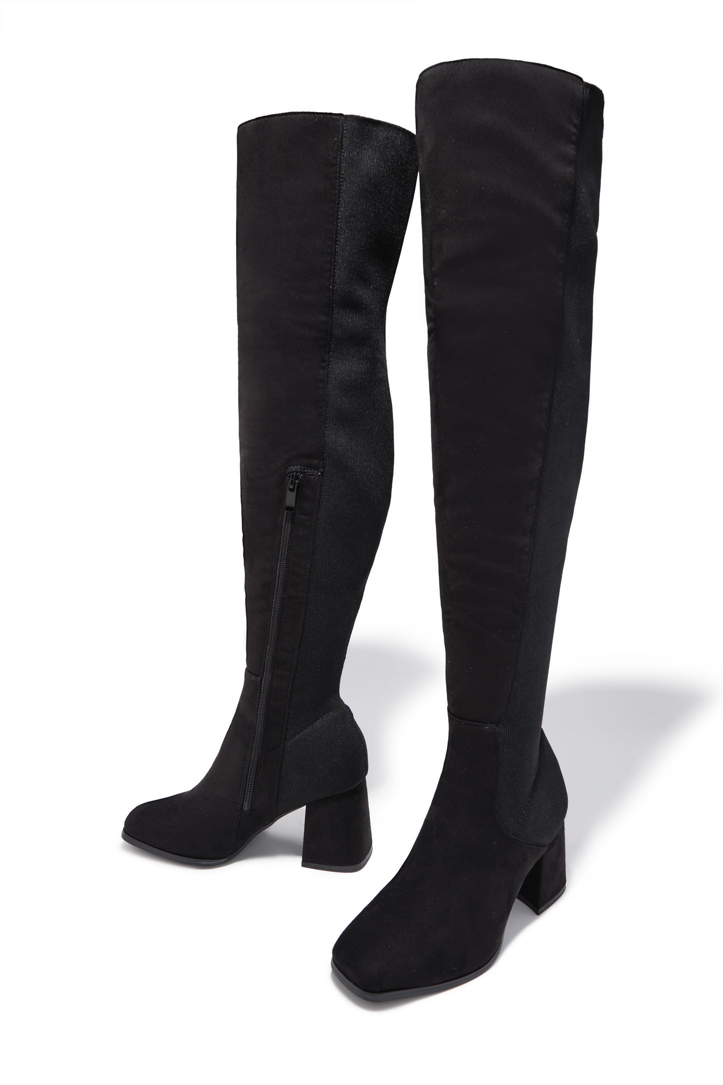 Mandy Block Heel Over The Knee Boots - Black Suede